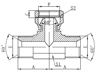 BSP Hydraulic Tee Drawing